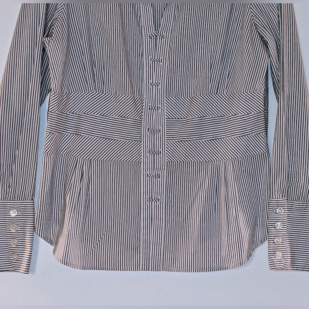 Unique details! Etcetera black & white striped dressy shirt - Size 14 - Picture 2 of 10